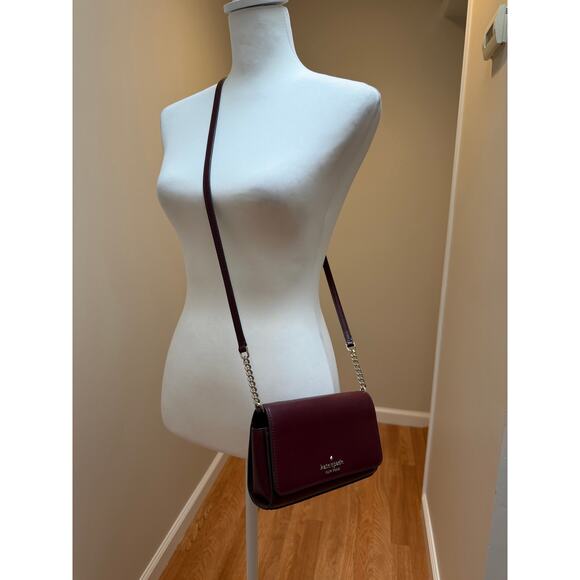 KATE SPADE New York Leather Crossbody Bag Burgundy Classic Structured Womens - Picture 2 of 12